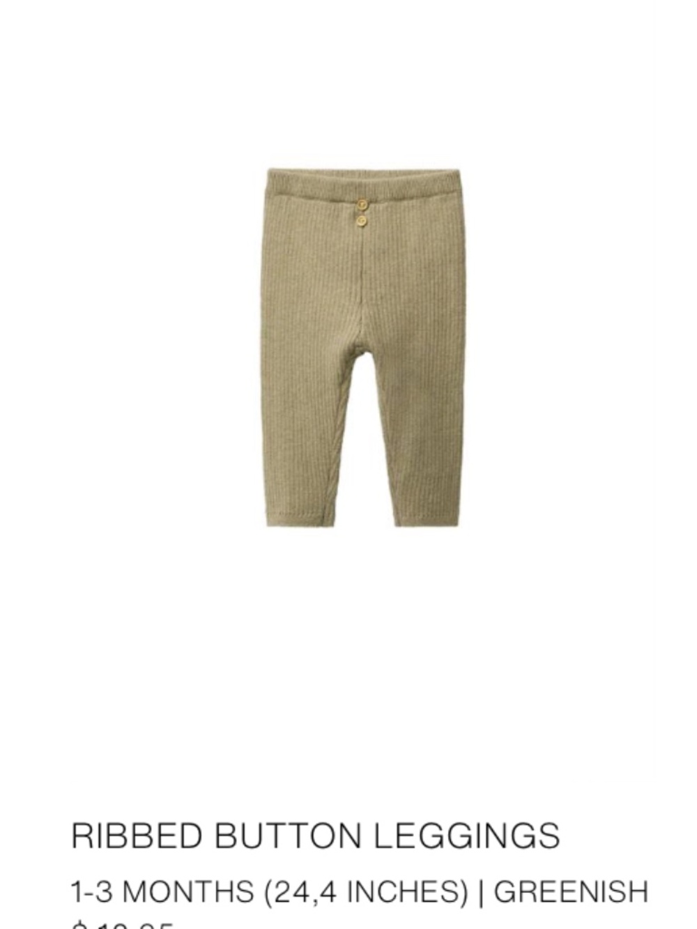 ZARA Baby Ribbed Button Leggings – 1–3M – Greenish